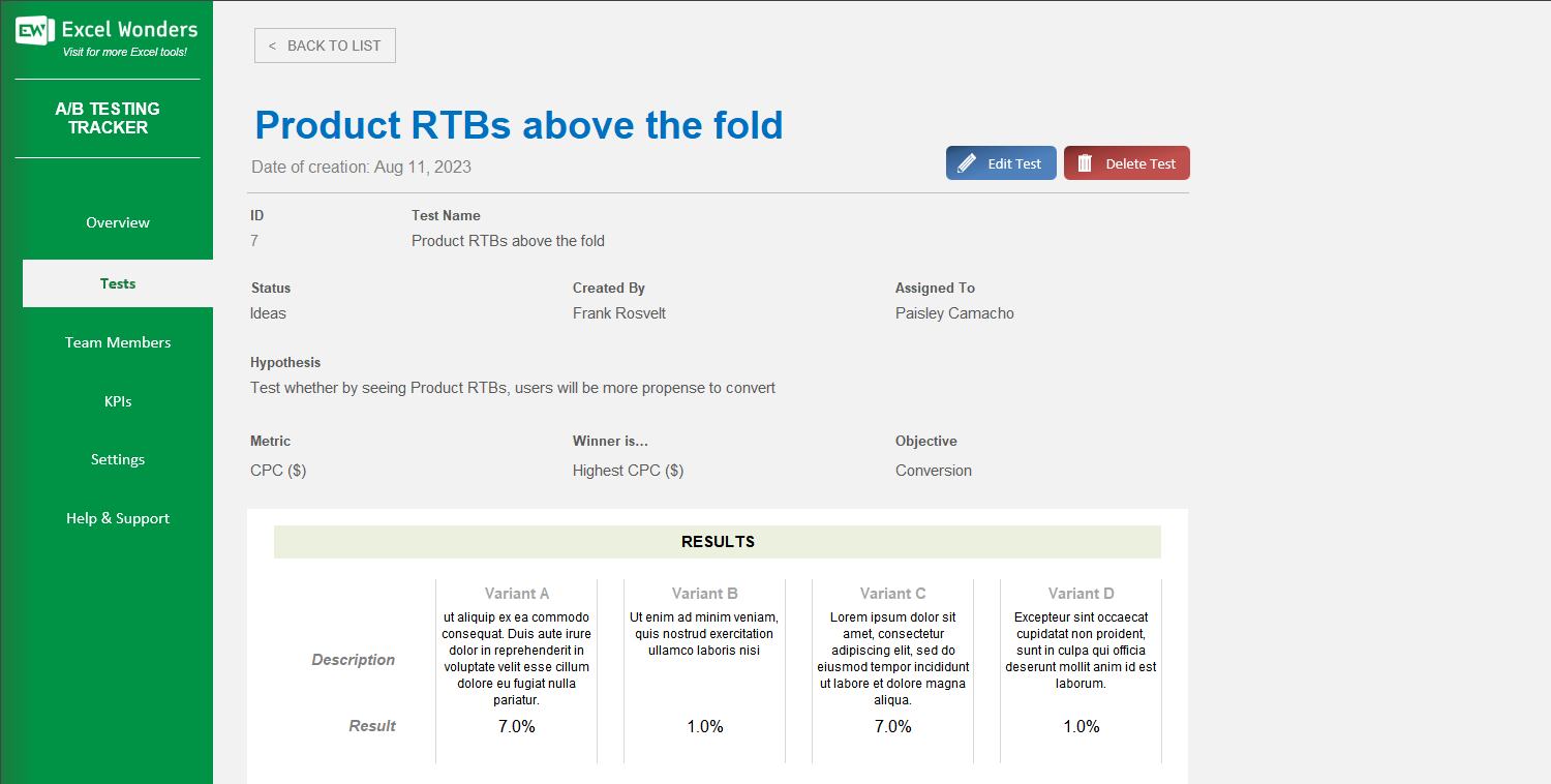 AB Testing Tracking Excel Template Image 4