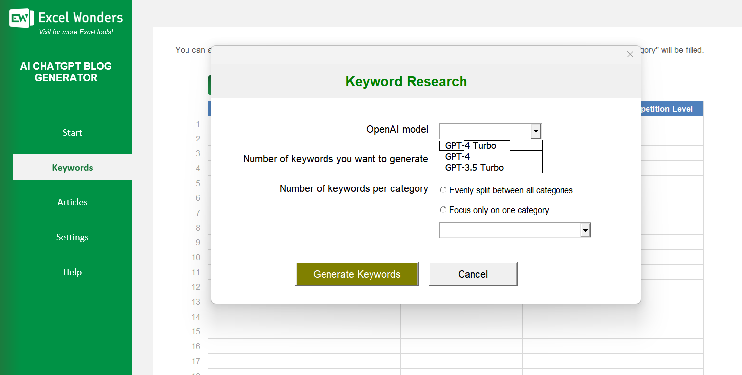 AI Blog Article Generator Excel Template Image 3