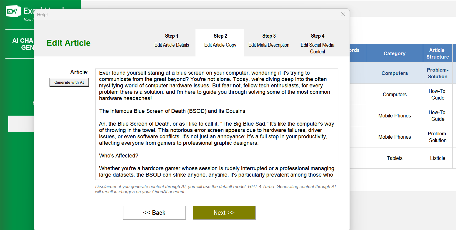 AI Blog Article Generator Excel Template Image 6