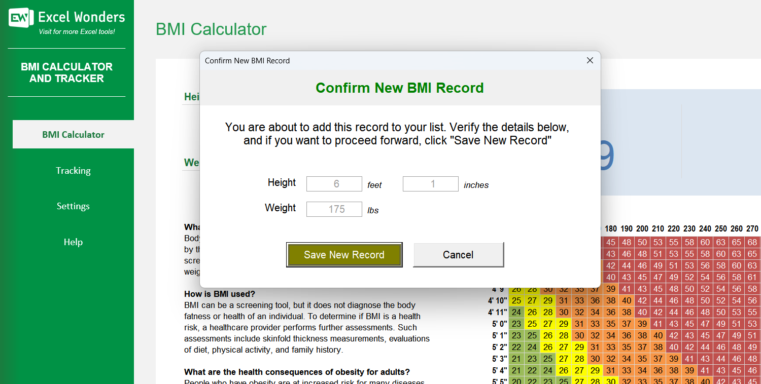 BMI Calculator and Tracker Excel Template Image 4