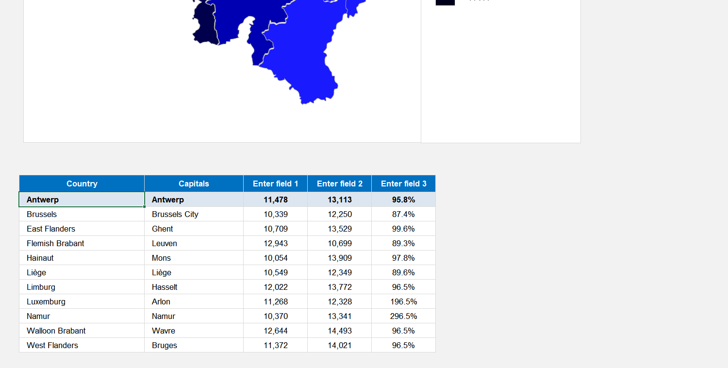 Belgium Choropleth Map Excel Template Image 4