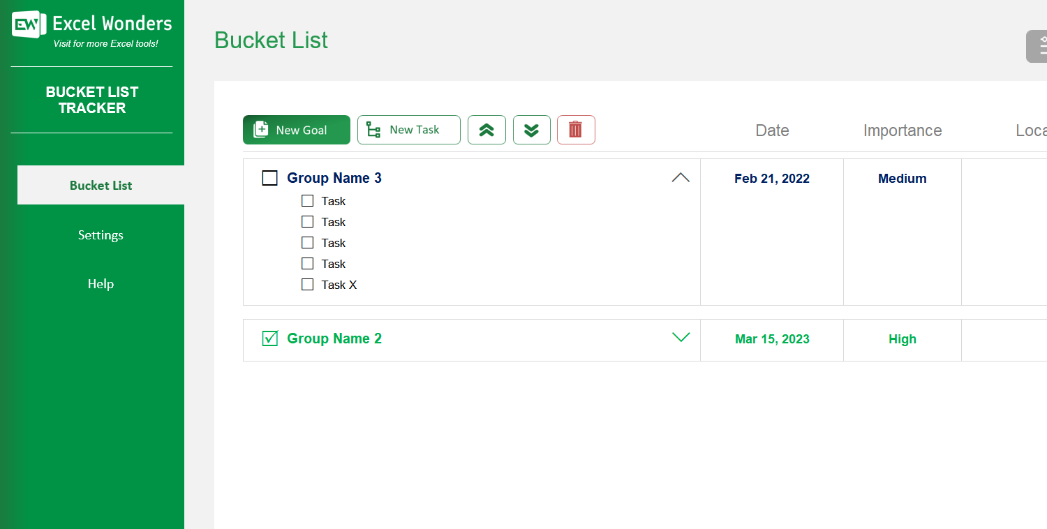 Bucket List Tracking Excel Template Image 3
