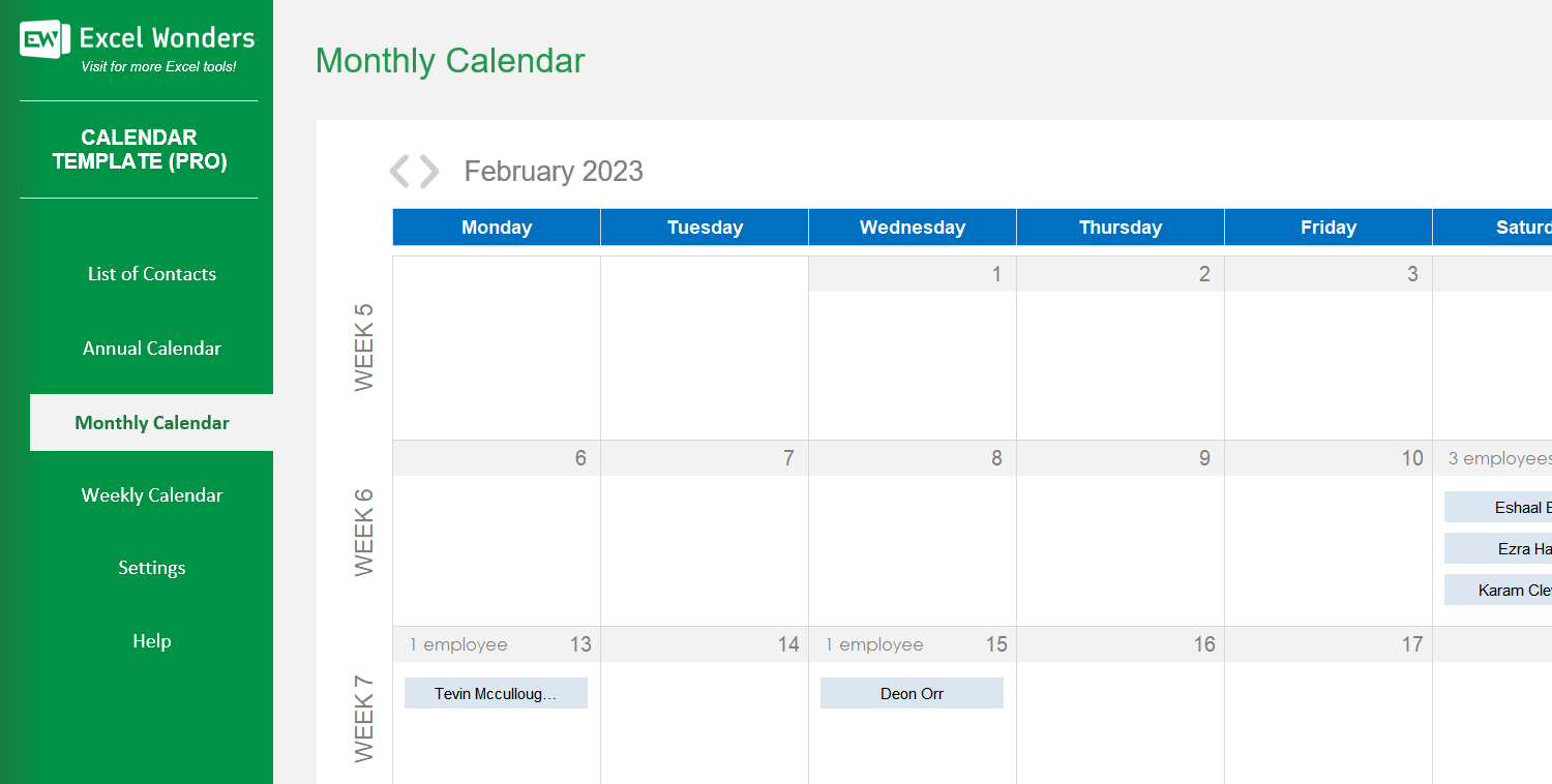 Calendar Pro Excel Template Image 4
