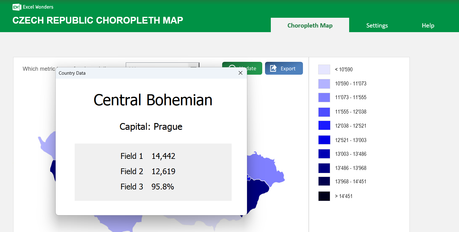 Czech Republic Choropleth Map Excel Template Image 3