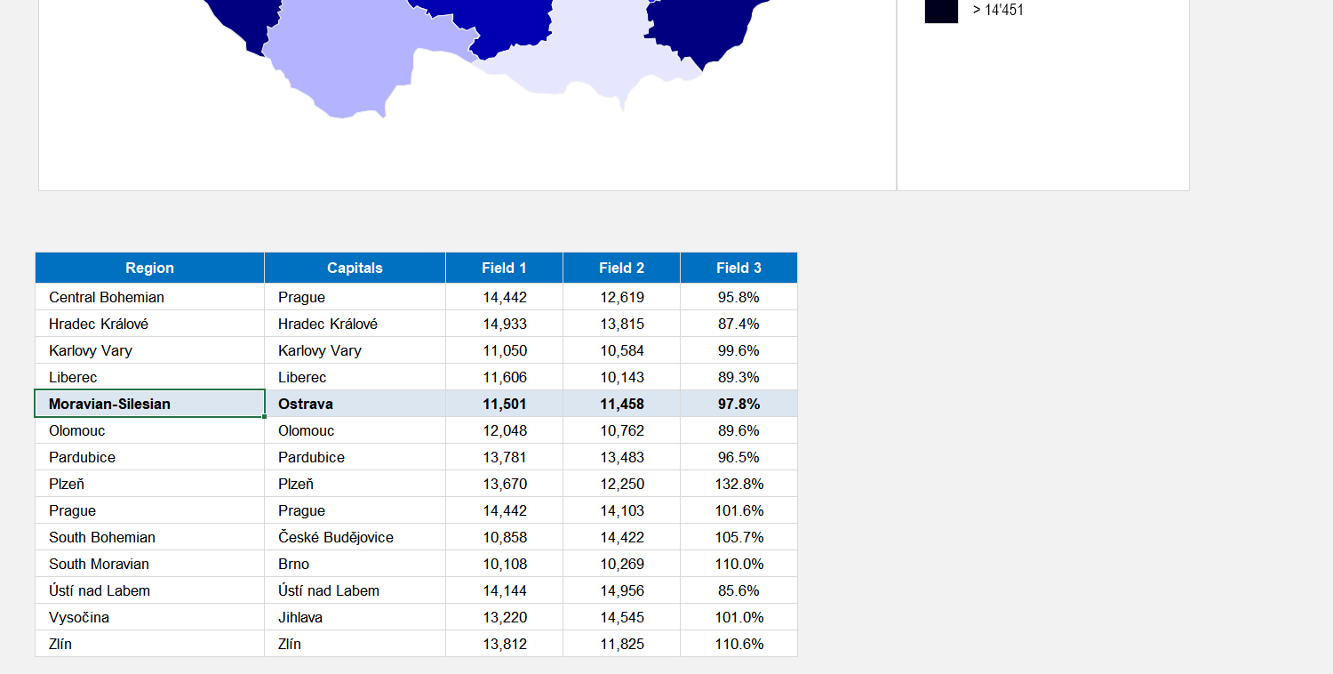 Czech Republic Choropleth Map Excel Template Image 4