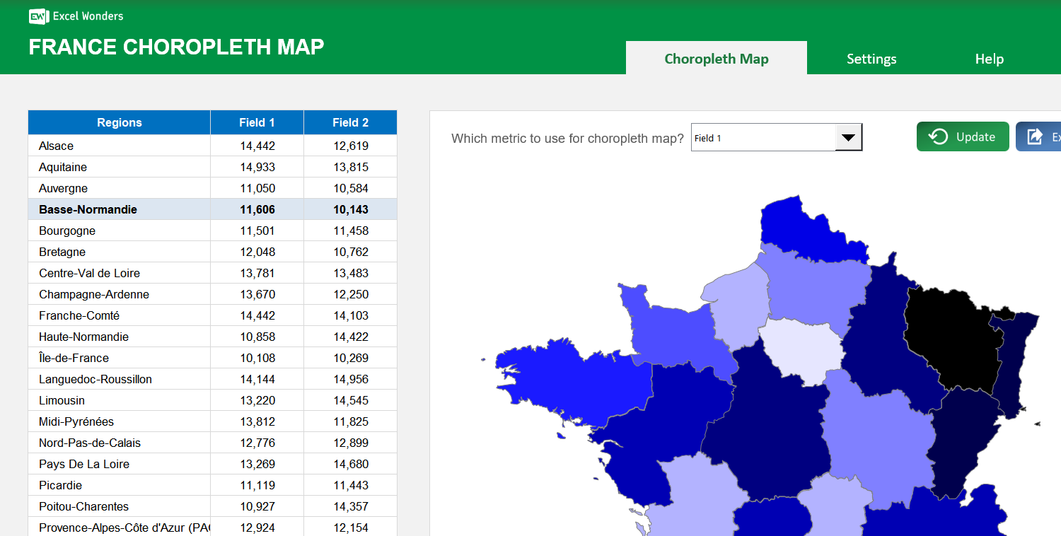 France Choropleth Map Excel Template Default Image thumbnail image