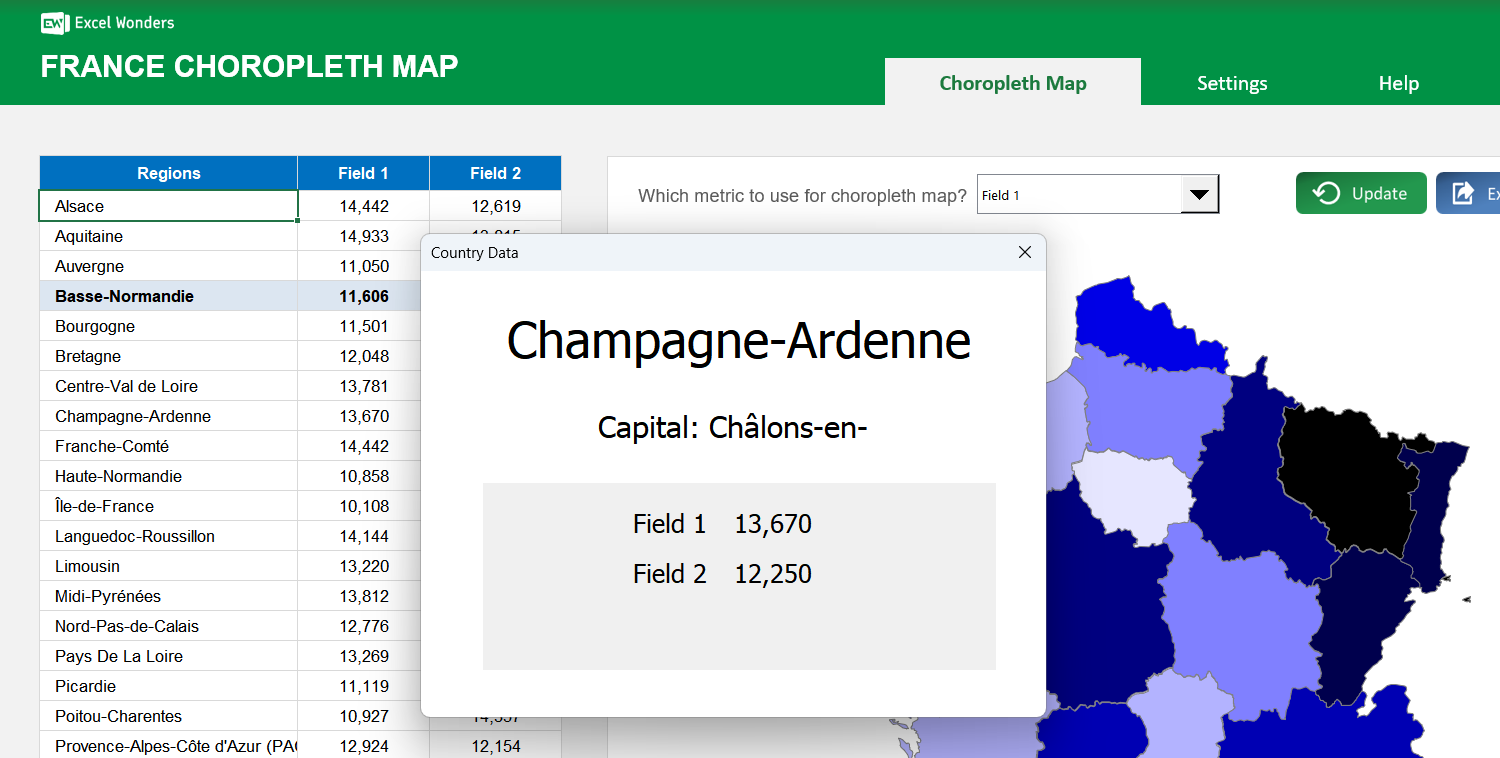 France Choropleth Map Excel Template Image 3