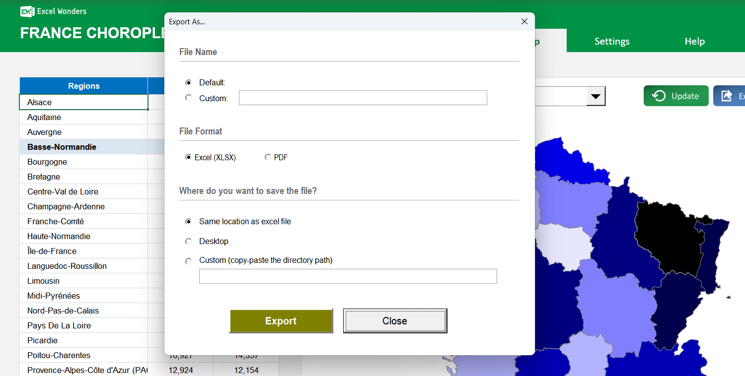France Choropleth Map Excel Template Image 4