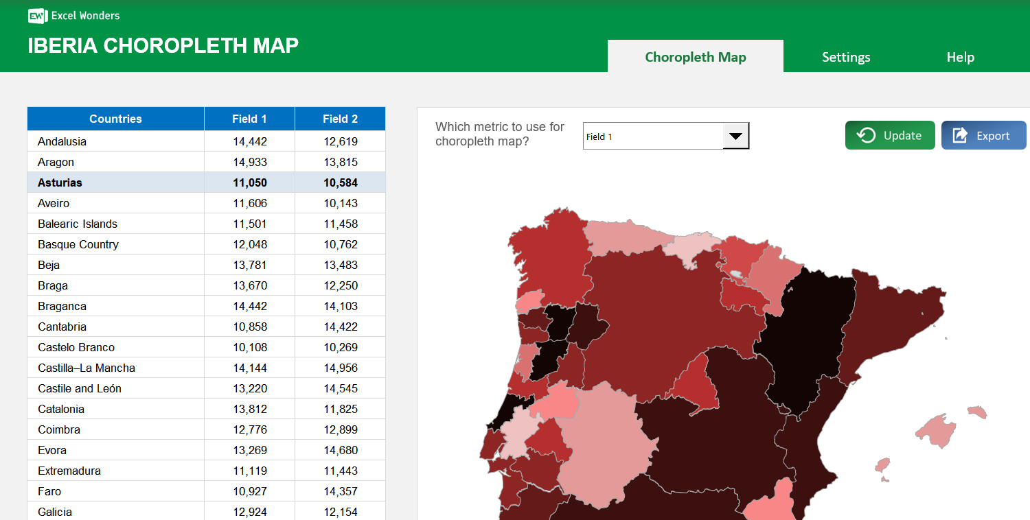 iberia-choropleth-map-excel-template main image