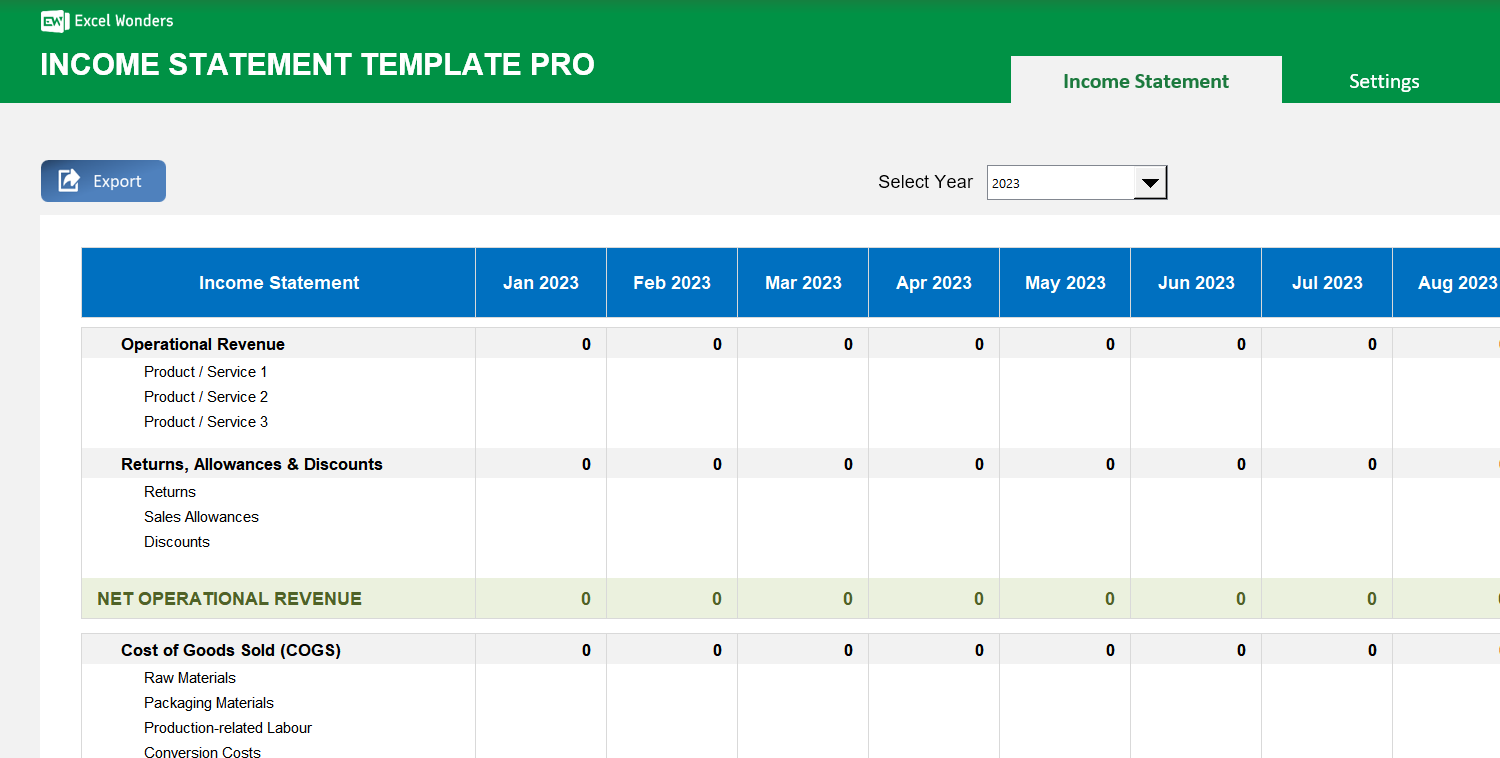 Income Statement Pro Excel Template Image 3