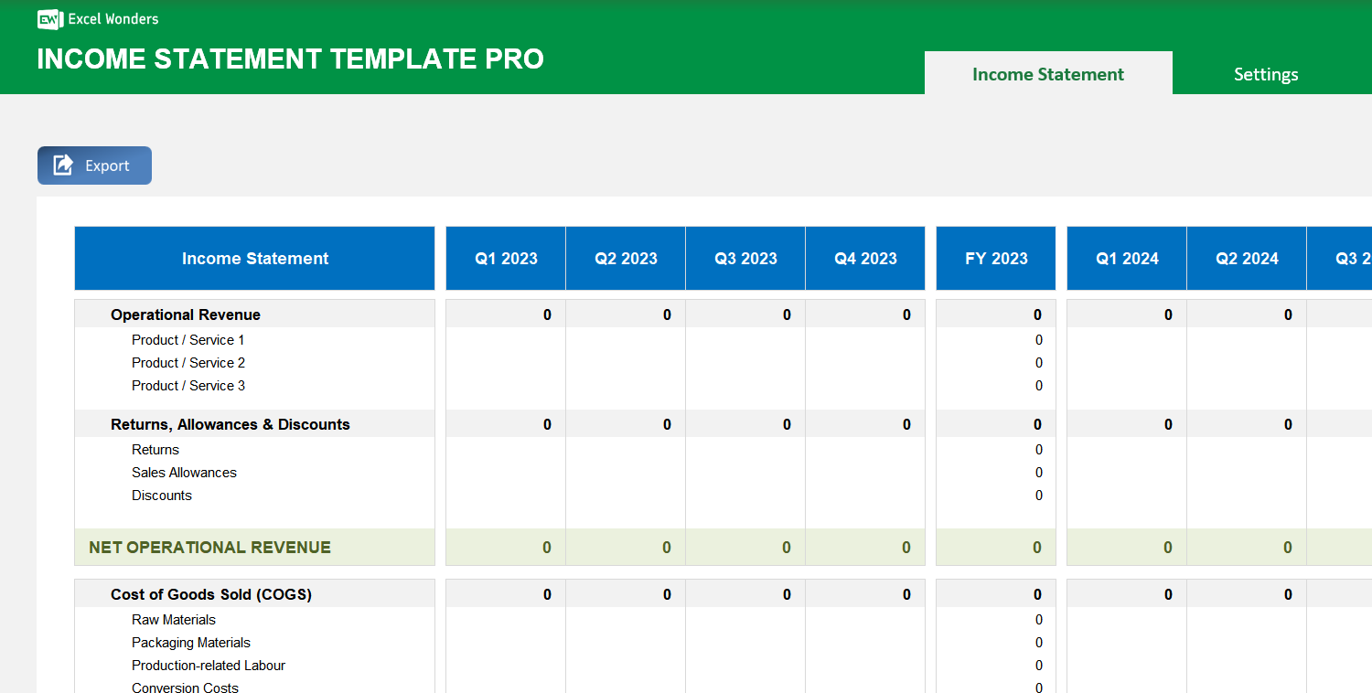 Income Statement Pro Excel Template Image 4