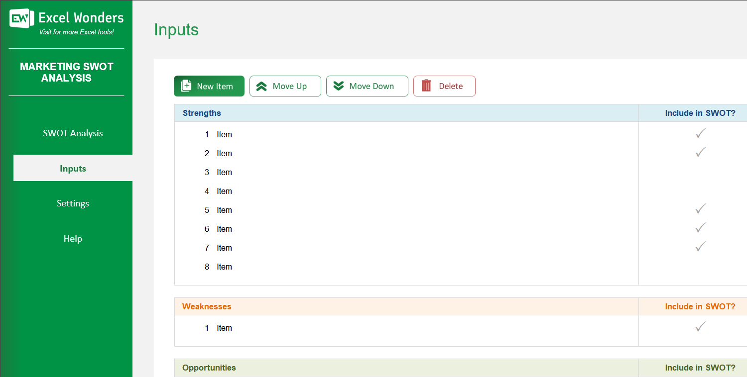 Marketing SWOT Analysis Excel Template Image 4