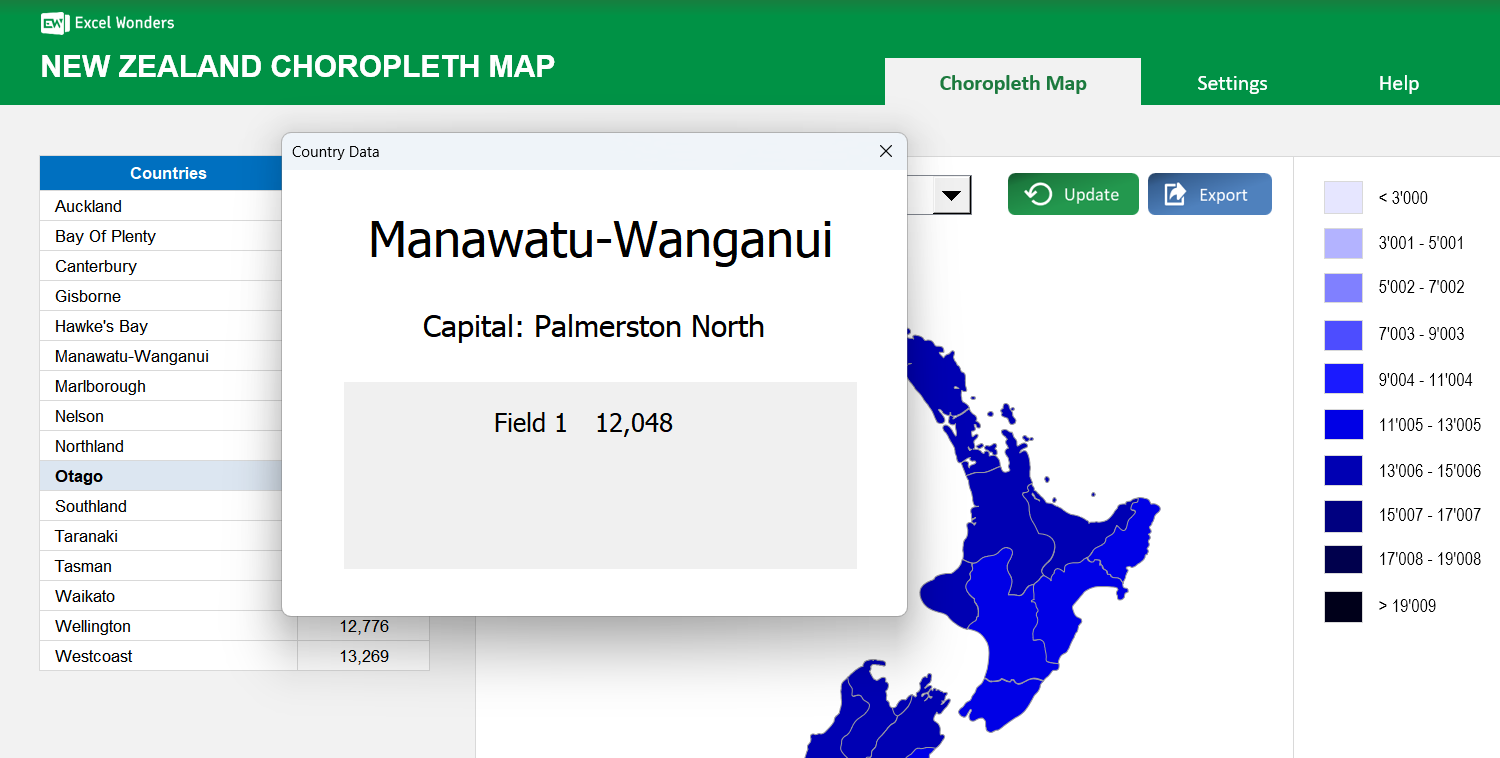 New Zealand Choropleth Map Excel Template Image 3