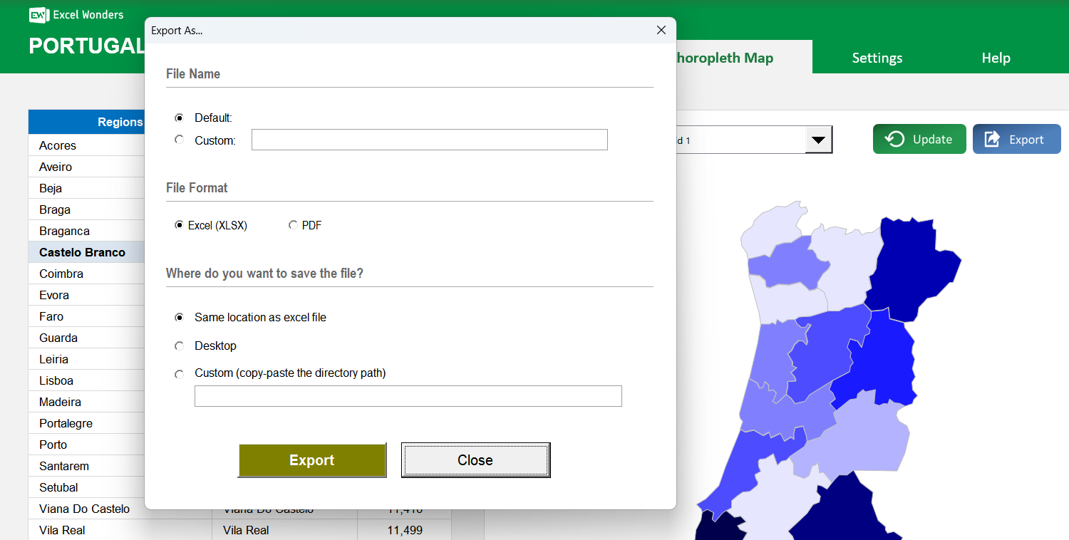 Portugal Choropleth Map Excel Template Image 4