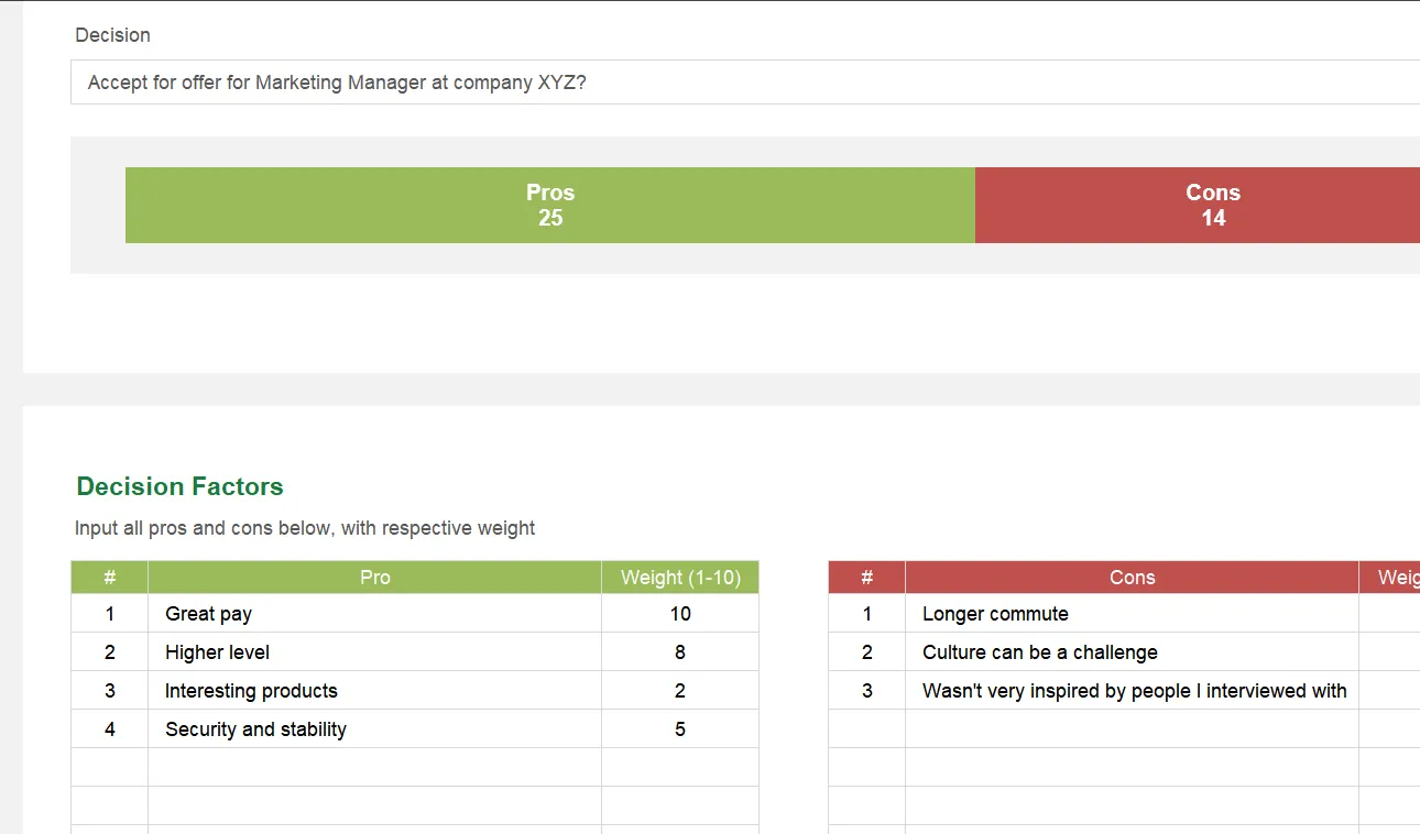 Pros and Cons List Excel Template Default Image thumbnail image