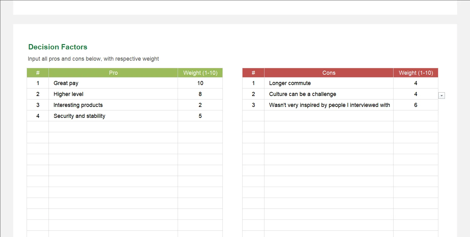 Pros and Cons List Excel Template Image 3