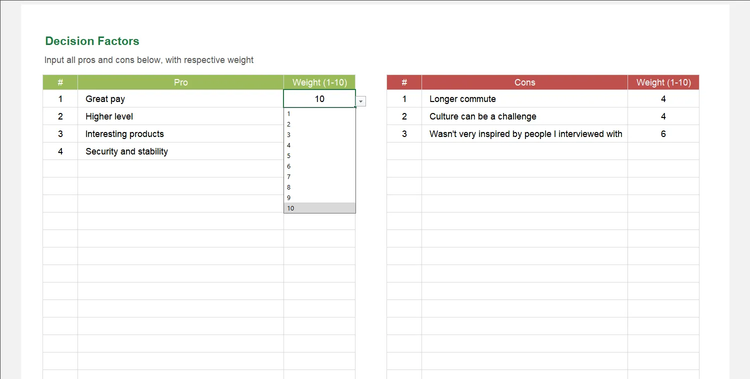 Pros and Cons List Excel Template Image 4
