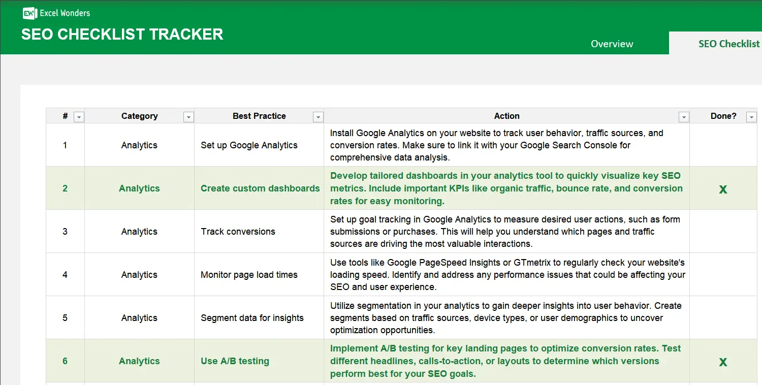 SEO Checklist Excel Template Image 4