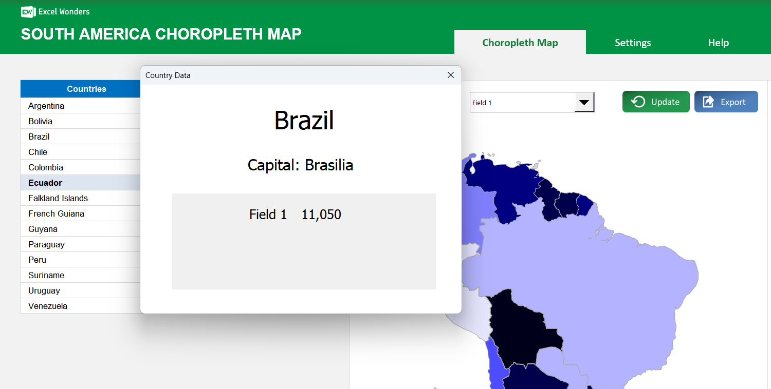 South America Choropleth Map Excel Template Image 3
