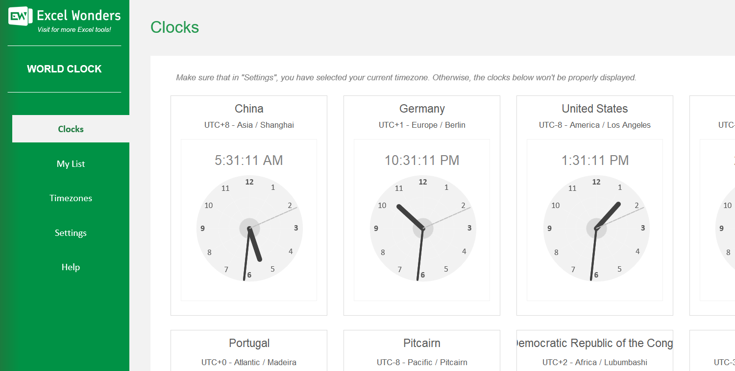 world-clock-excel-template main image